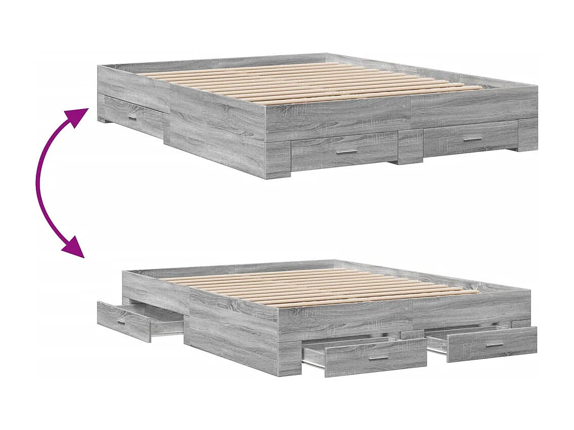 Cadre de lit avec tiroirs sans matelas sonoma gris 160x200 cm