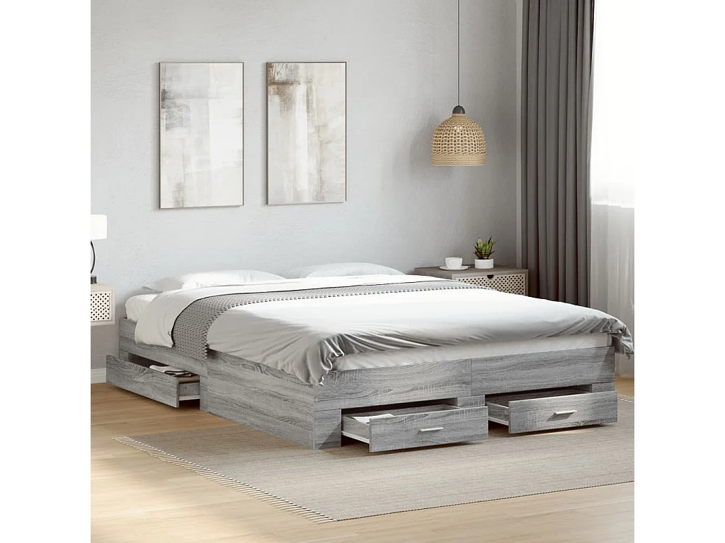 Bedframe met lades bewerkt hout grijs sonoma eiken 160x200 cm
