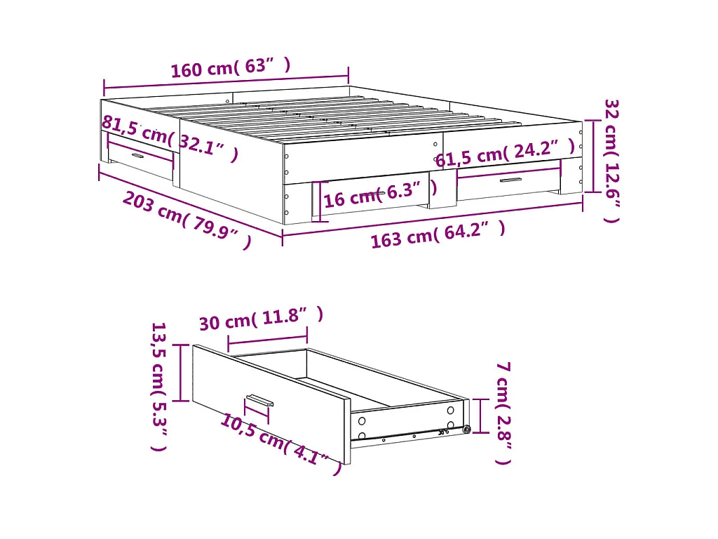 Bedframe met lades bewerkt hout grijs sonoma eiken 160x200 cm