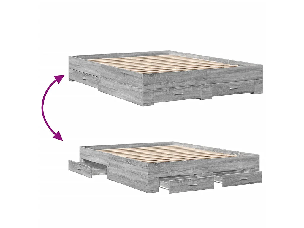 Bedframe met lades bewerkt hout grijs sonoma eiken 160x200 cm