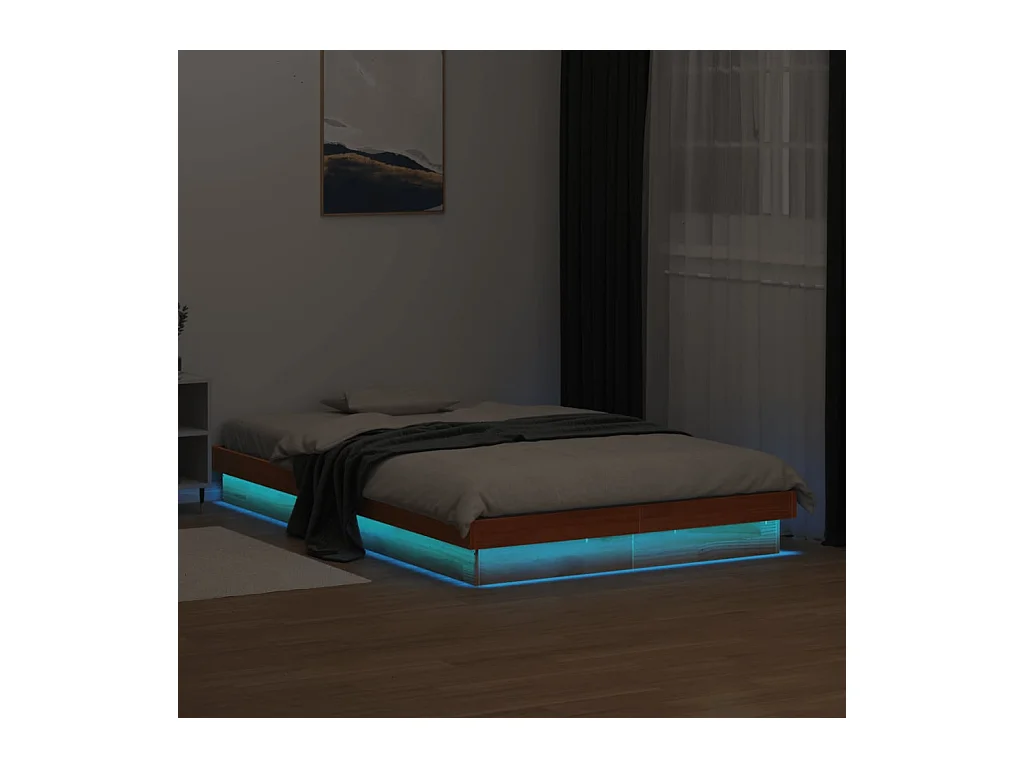Cadre de lit à LED sans matelas 120x190 cm bois massif