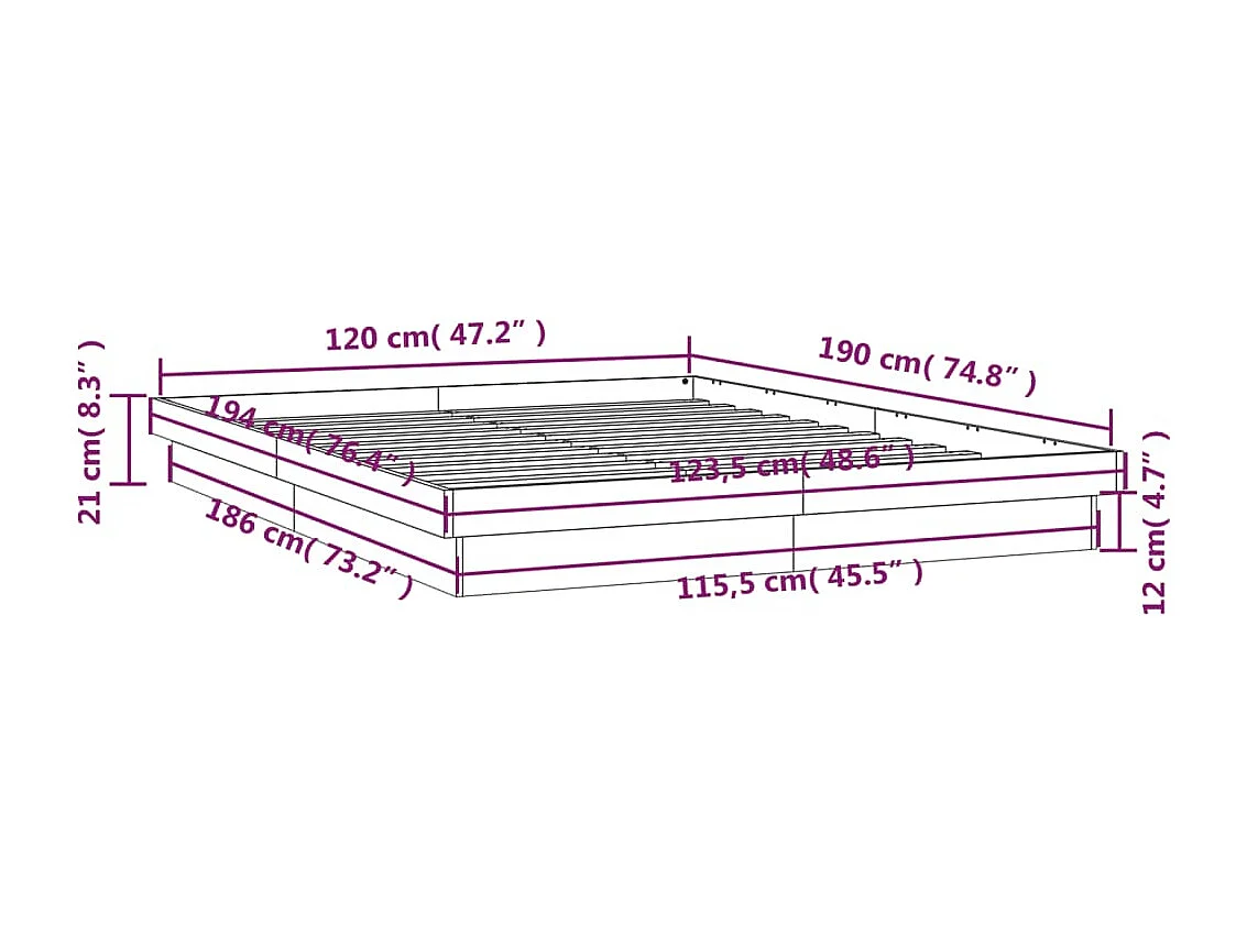 Cadre de lit à LED sans matelas 120x190 cm bois massif