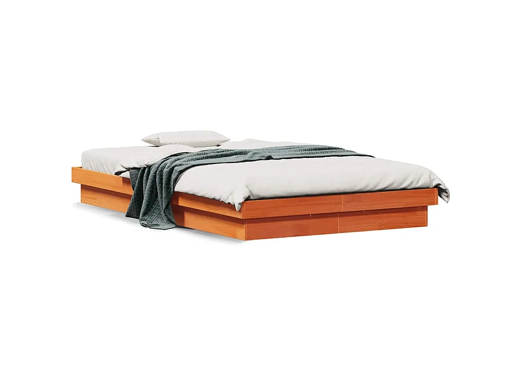 Massivholzbett mit LED-Beleuchtung Wachsbraun 120x190 cm Kiefer