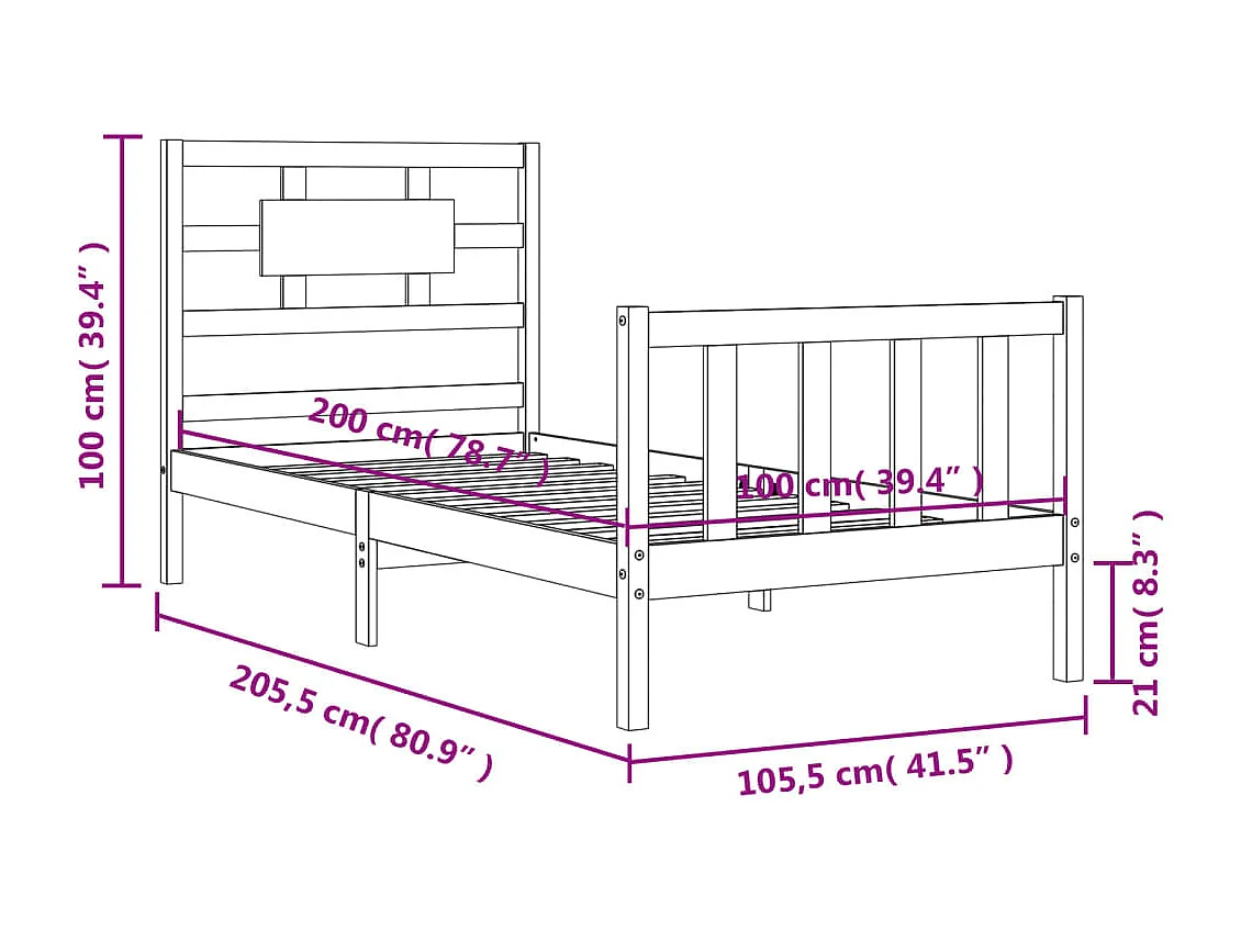 Massivholzbett ohne Matratze Weiß 100x200 cm Kiefernholz