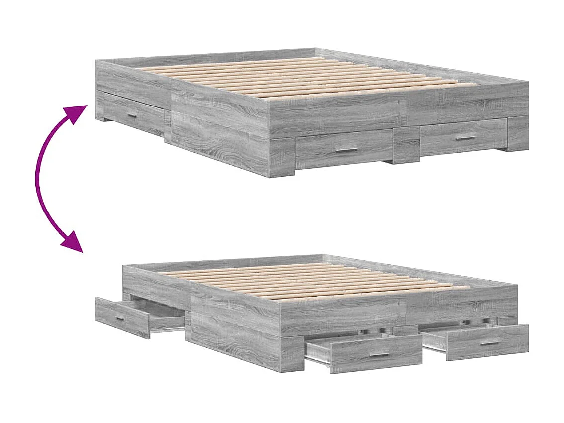 Cadre de lit avec tiroirs sans matelas sonoma gris 140x190 cm