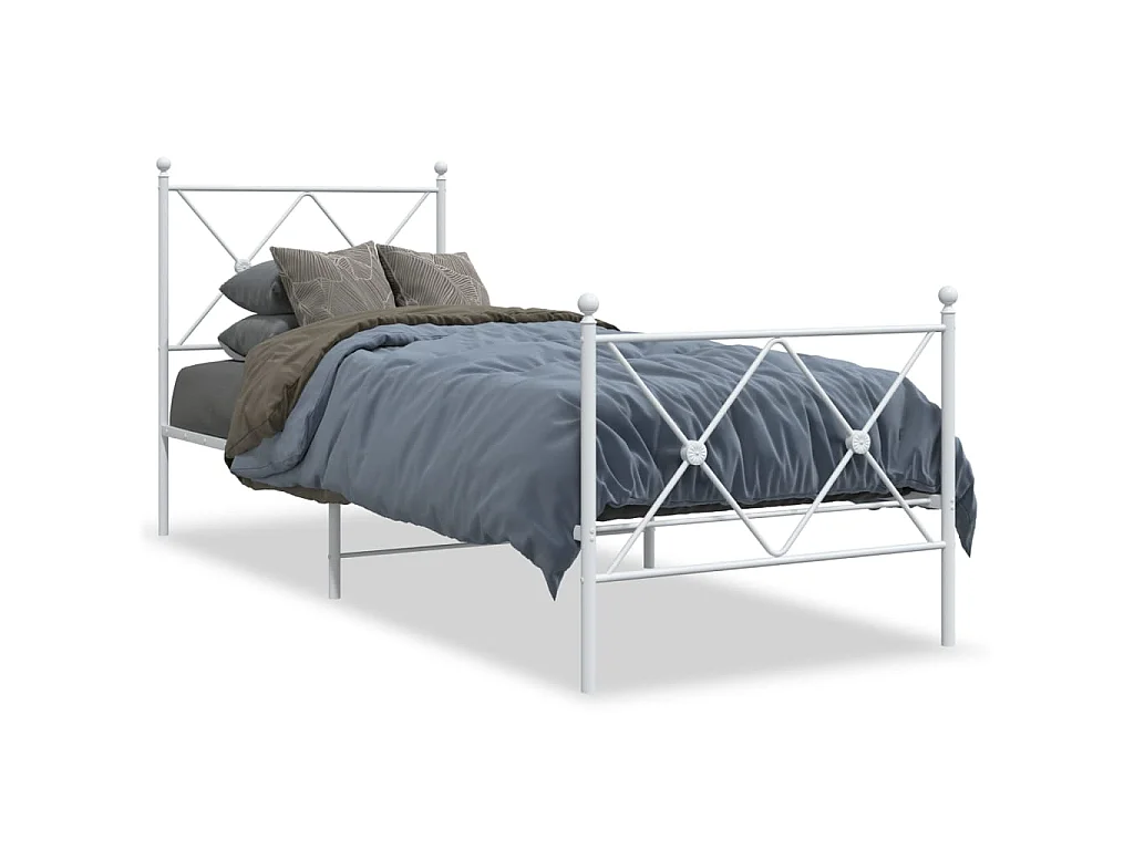 Cadre de lit métal sans matelas avec pied de lit blanc 80x200cm