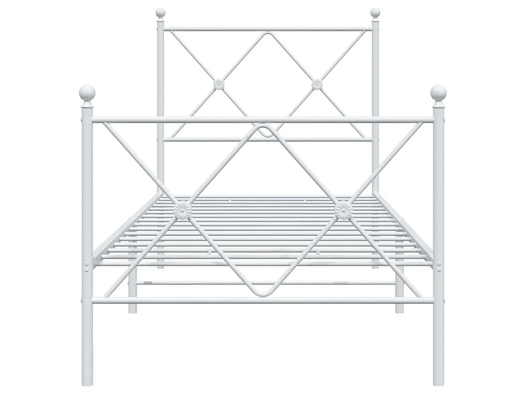 Cadre de lit métal sans matelas avec pied de lit blanc 80x200cm
