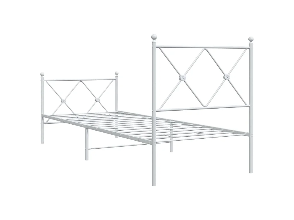 Cadre de lit métal sans matelas avec pied de lit blanc 80x200cm