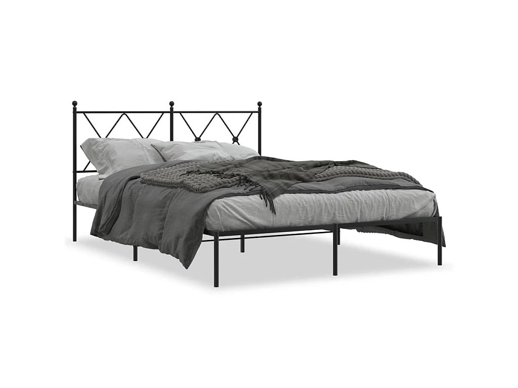 Cadre de lit métal sans matelas avec tête de lit noir 140x190cm