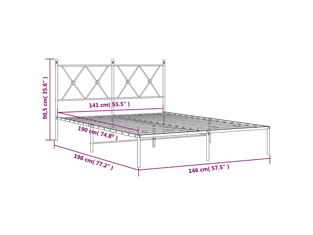 Cadre de lit métal sans matelas avec tête de lit noir 140x190cm