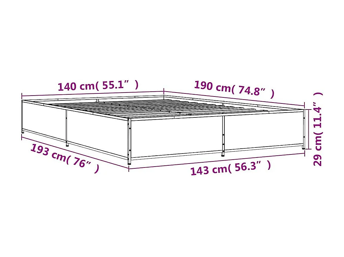 Cadre de lit sans matelas sonoma gris 140x190 cm