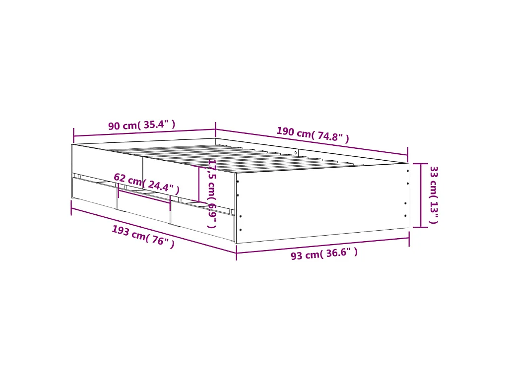 Cama con cajones madera de ingeniería marrón roble 90x190 cm