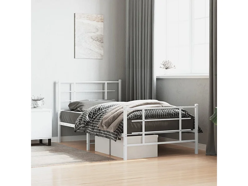 Estrutura de cama com cabeceira e pés 100x190 cm metal branco