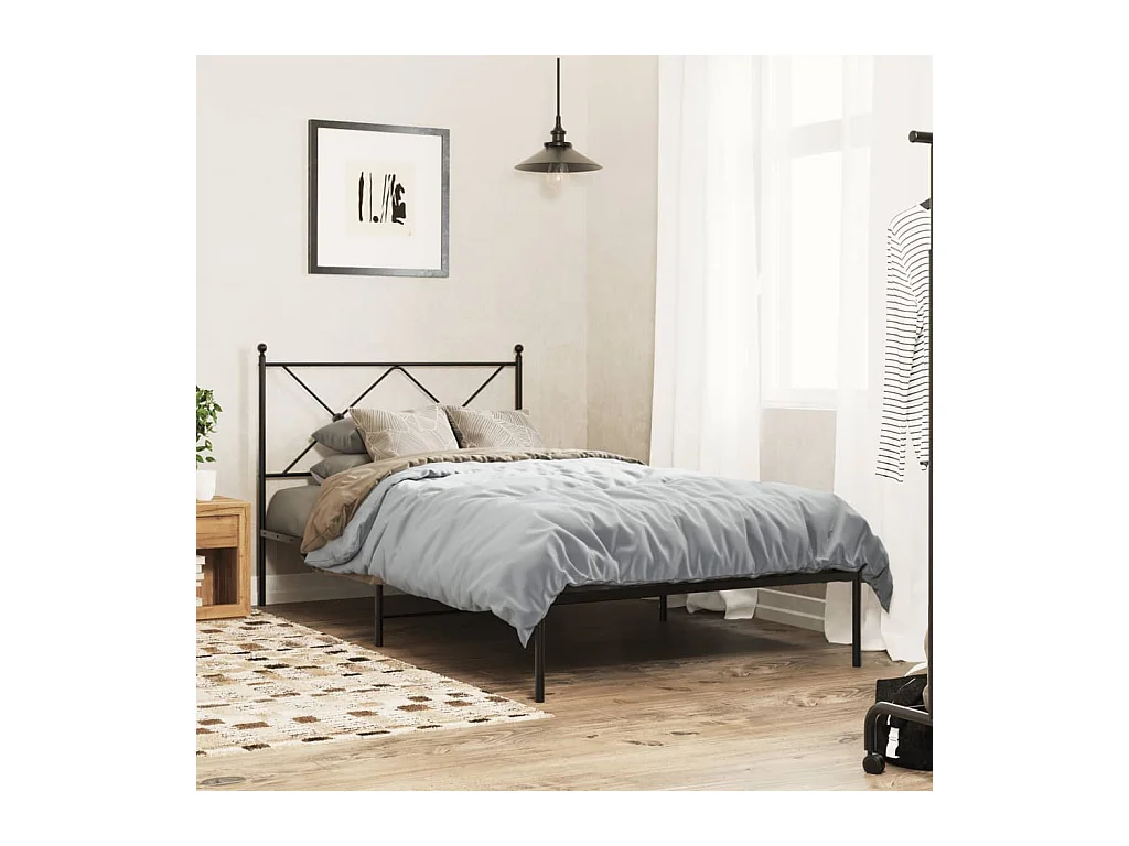 Cadre de lit métal sans matelas avec tête de lit noir 100x200cm