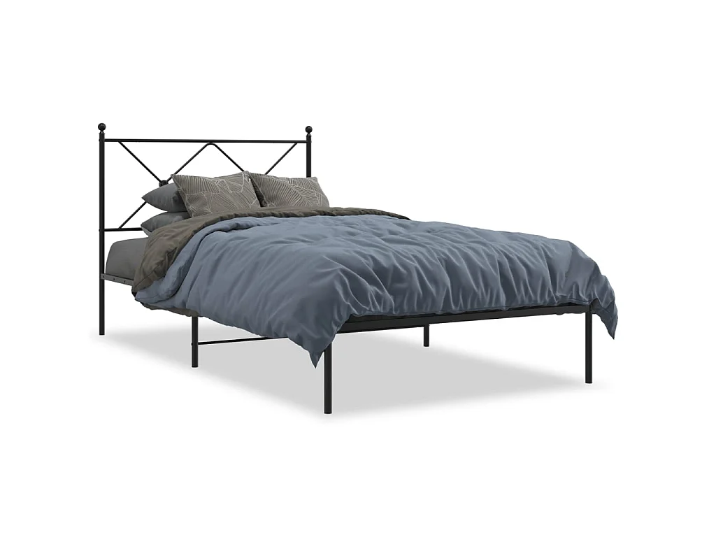 Cadre de lit métal sans matelas avec tête de lit noir 100x200cm