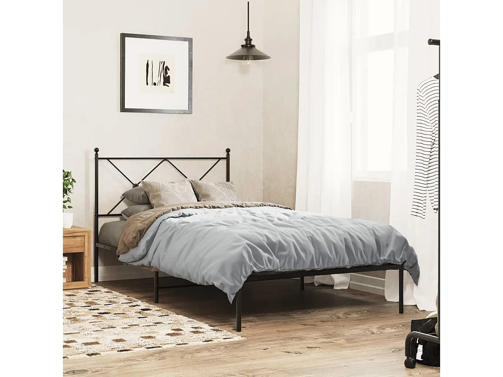 Cadre de lit métal sans matelas avec tête de lit noir 100x200cm