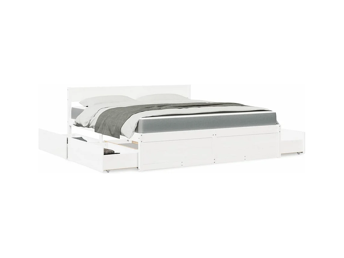 Lit avec tiroirs et matelas blanc 180x200 cm bois massif de pin