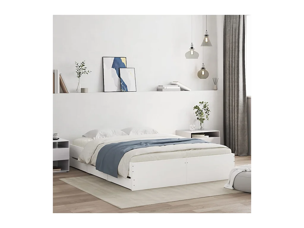 Cadre de lit avec tiroirs sans matelas blanc 150x200 cm