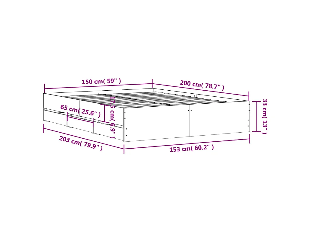 Bedframe met lades bewerkt hout wit 150x200 cm