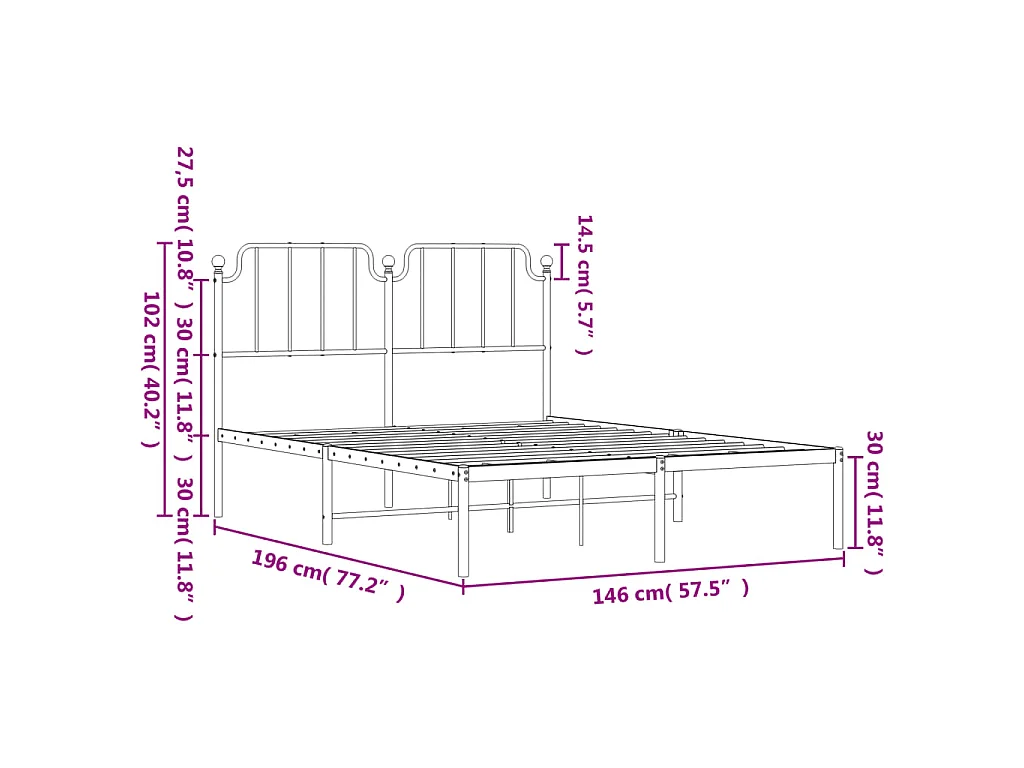 Cadre de lit métal sans matelas avec tête de lit noir 140x190cm