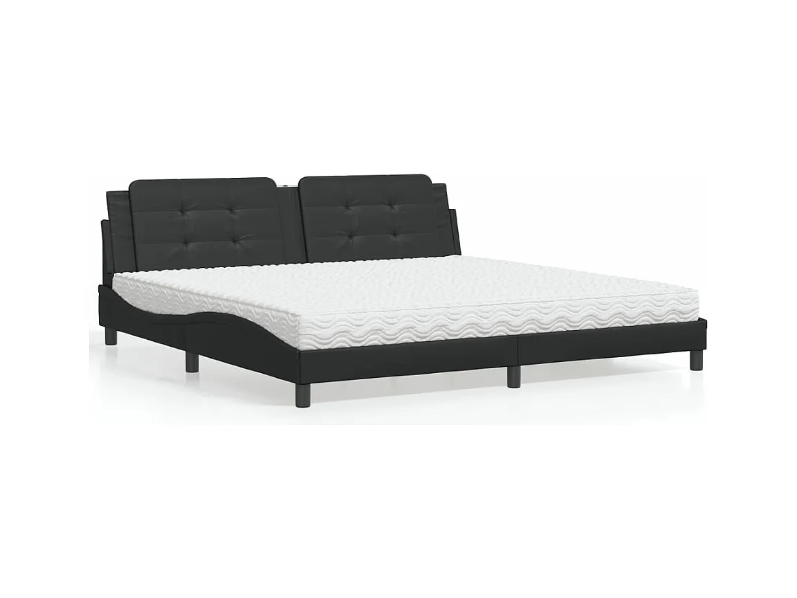 Letto con Materasso Nero 200x200 cm in Similpelle