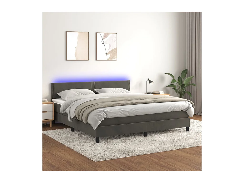 Sommier à lattes de lit avec matelas LED Gris foncé 180x200 cm