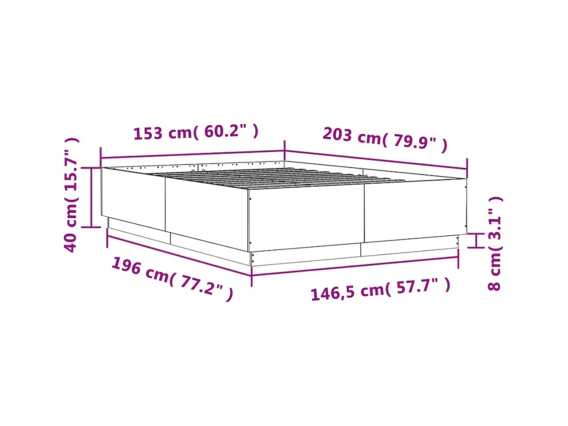 Cadre de lit avec LED sans matelas gris béton 150x200 cm