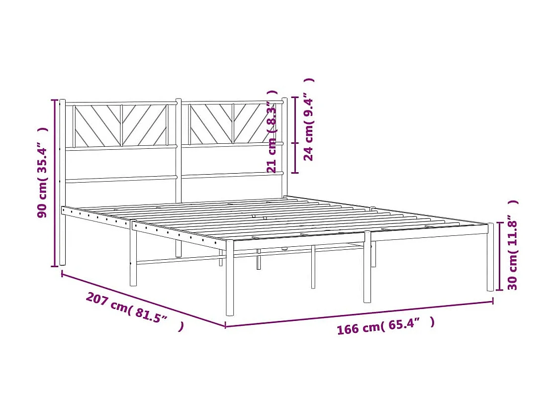Cadre de lit métal sans matelas et tête de lit noir 160x200 cm
