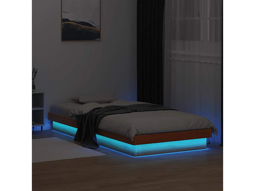 Bedframe met LED massief grenenhout wasbruin 90x200 cm
