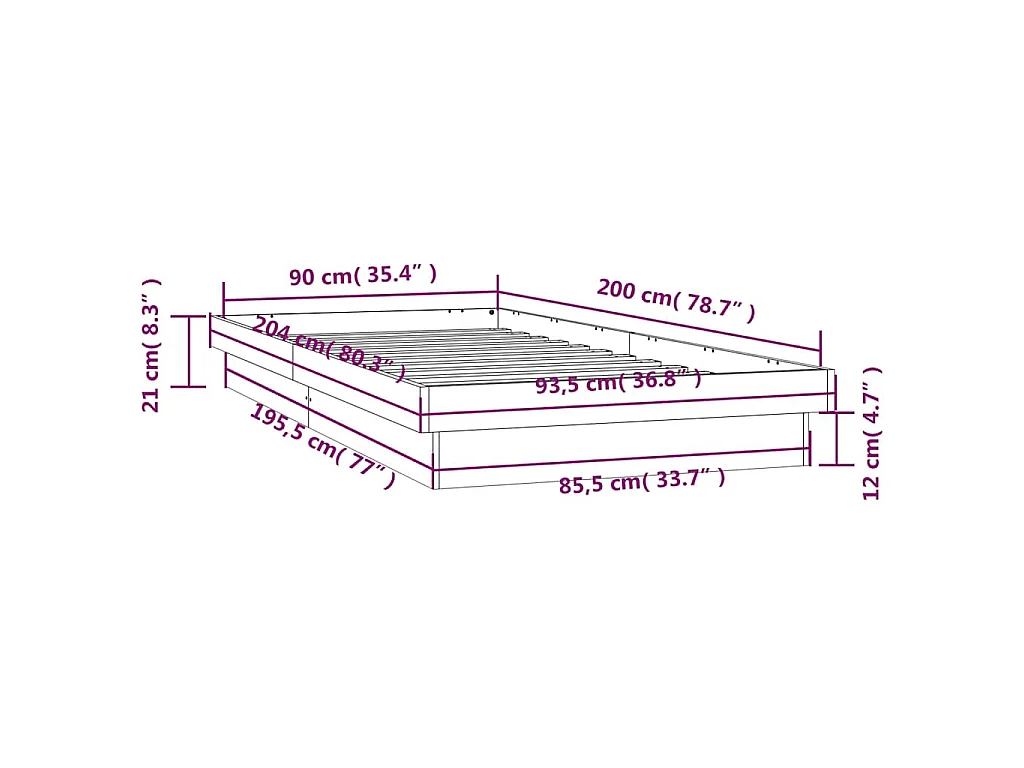 Bedframe met LED massief grenenhout wasbruin 90x200 cm