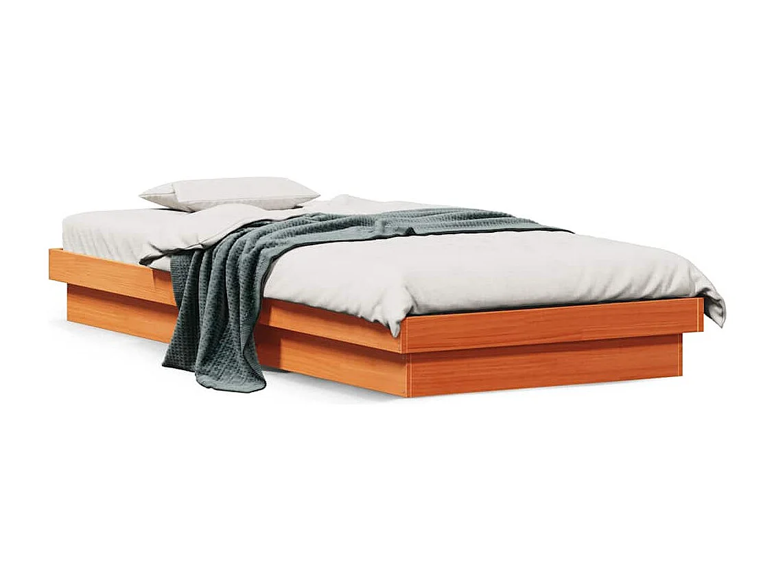 Bedframe met LED massief grenenhout wasbruin 90x200 cm