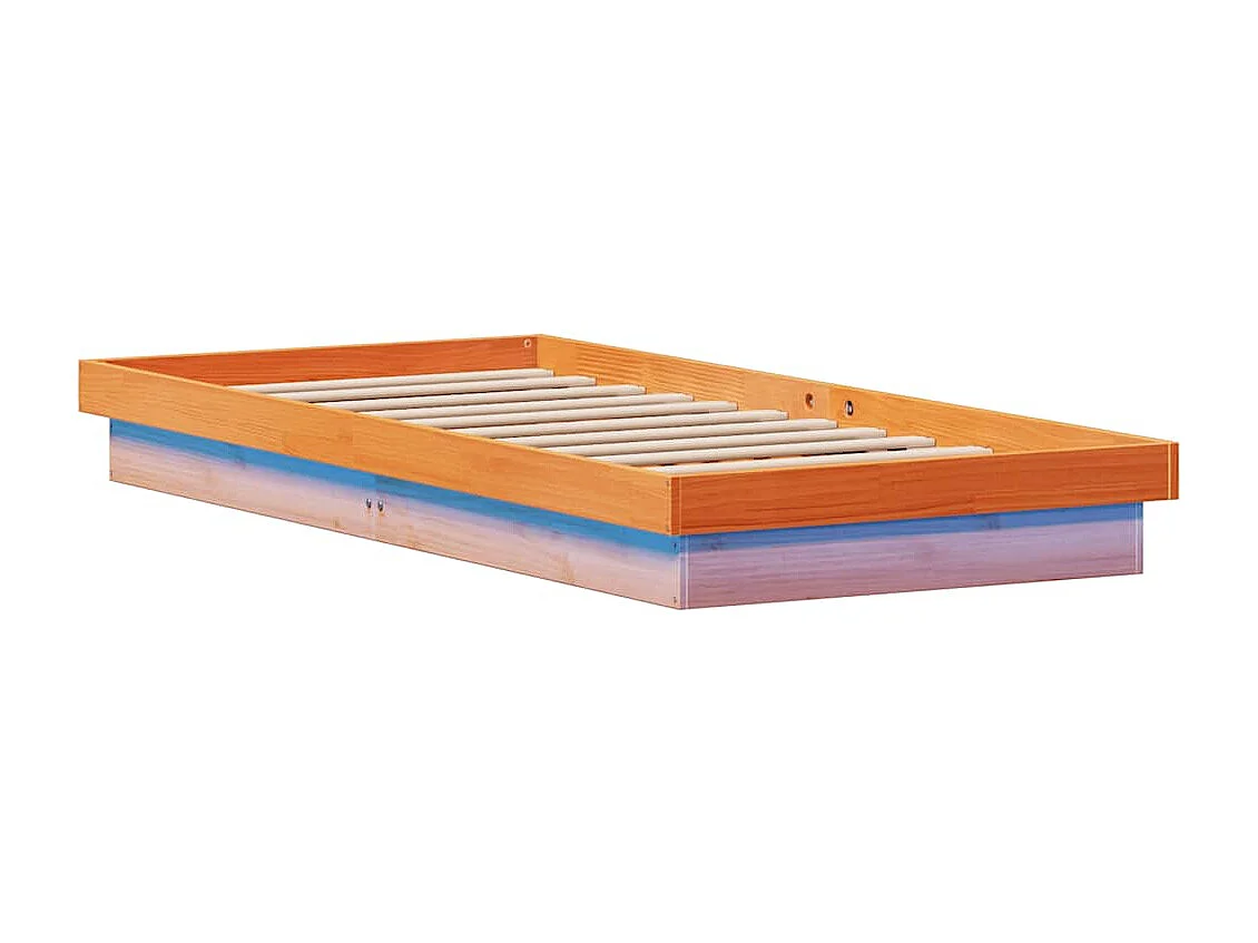Bedframe met LED massief grenenhout wasbruin 90x200 cm