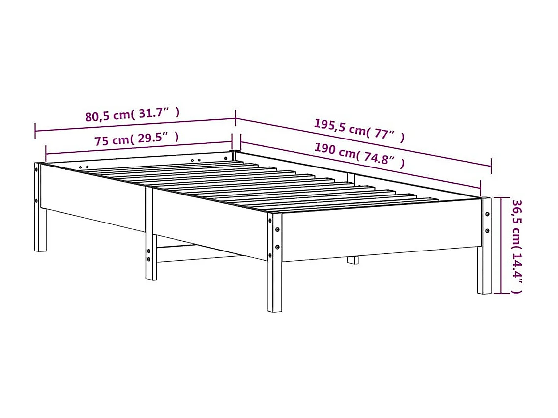 Cadre de lit sans matelas blanc 75x190 cm bois de pin massif