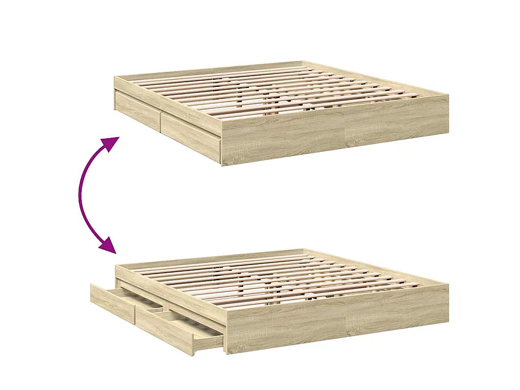 Cadre de lit avec tiroirs sans matelas chêne sonoma 200x200 cm