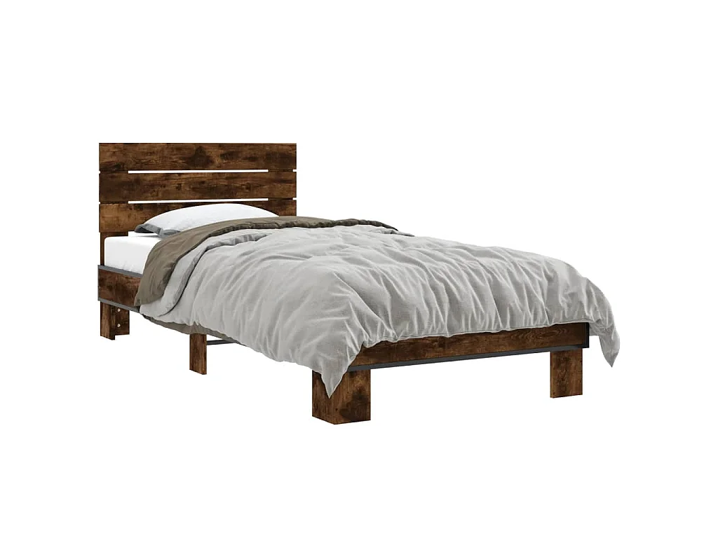 Bedframe bewerkt hout en metaal gerookt eikenkleurig 100x200 cm