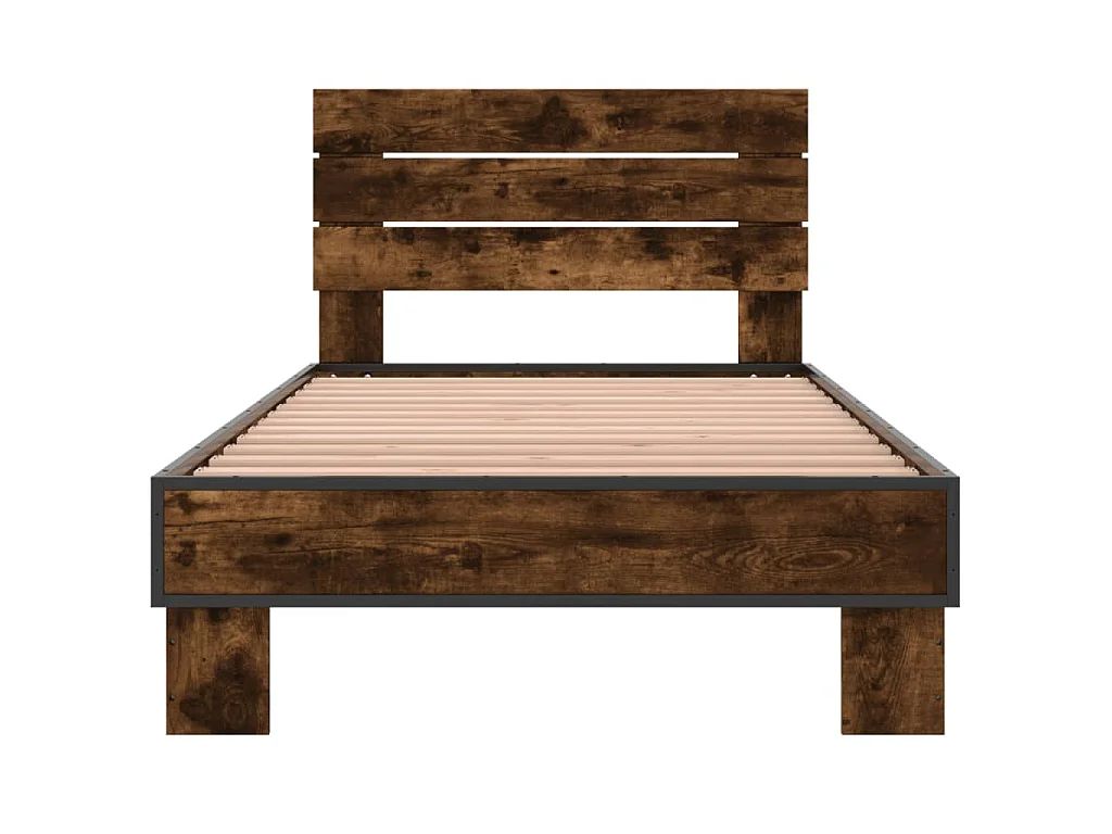 Bedframe bewerkt hout en metaal gerookt eikenkleurig 100x200 cm