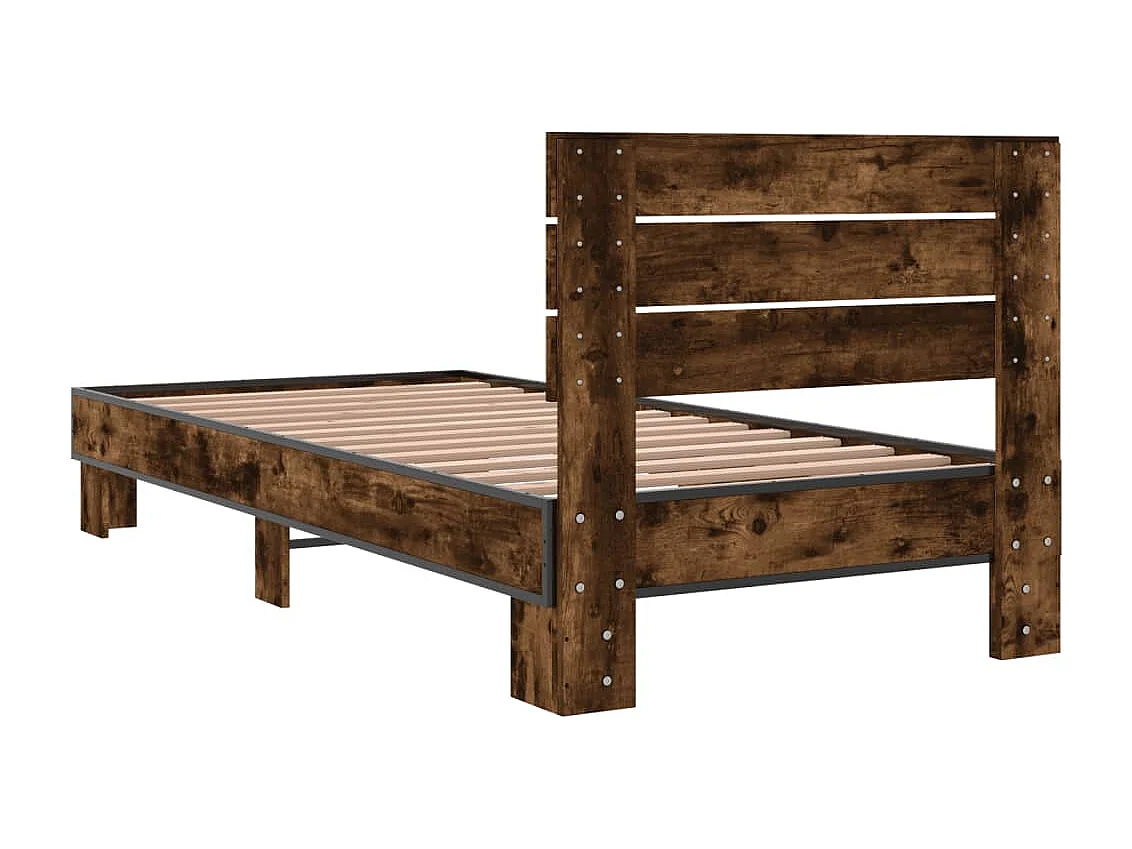 Bedframe bewerkt hout en metaal gerookt eikenkleurig 100x200 cm