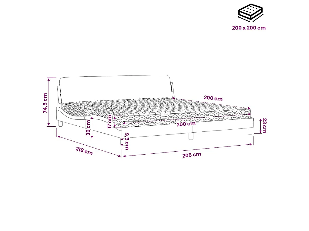 Lit avec matelas Dover gris clair 200x200 cm tissu