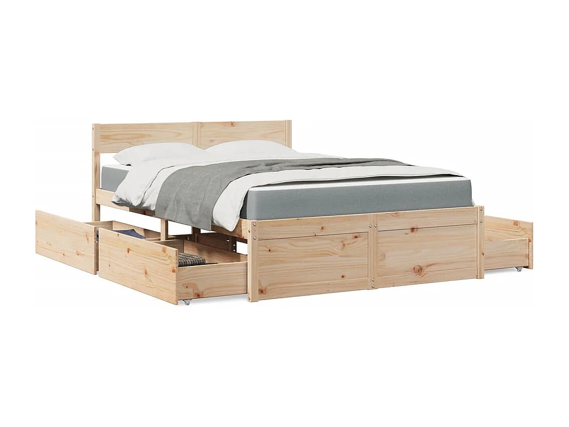Lit avec tiroirs et matelas 120x190 cm bois massif de pin