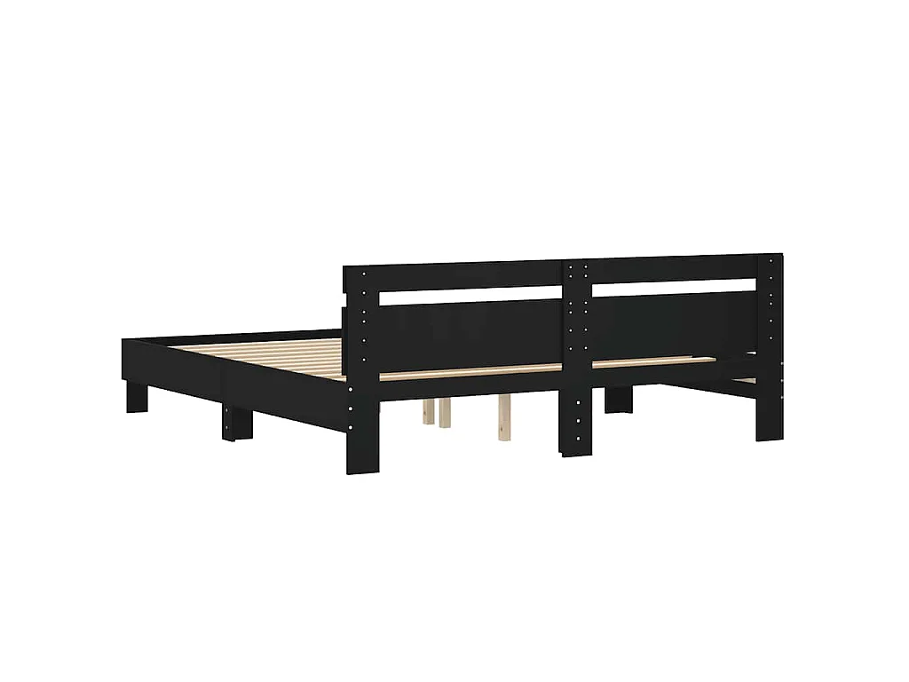 Bedframe met hoofdbord bewerkt hout zwart 180x200 cm