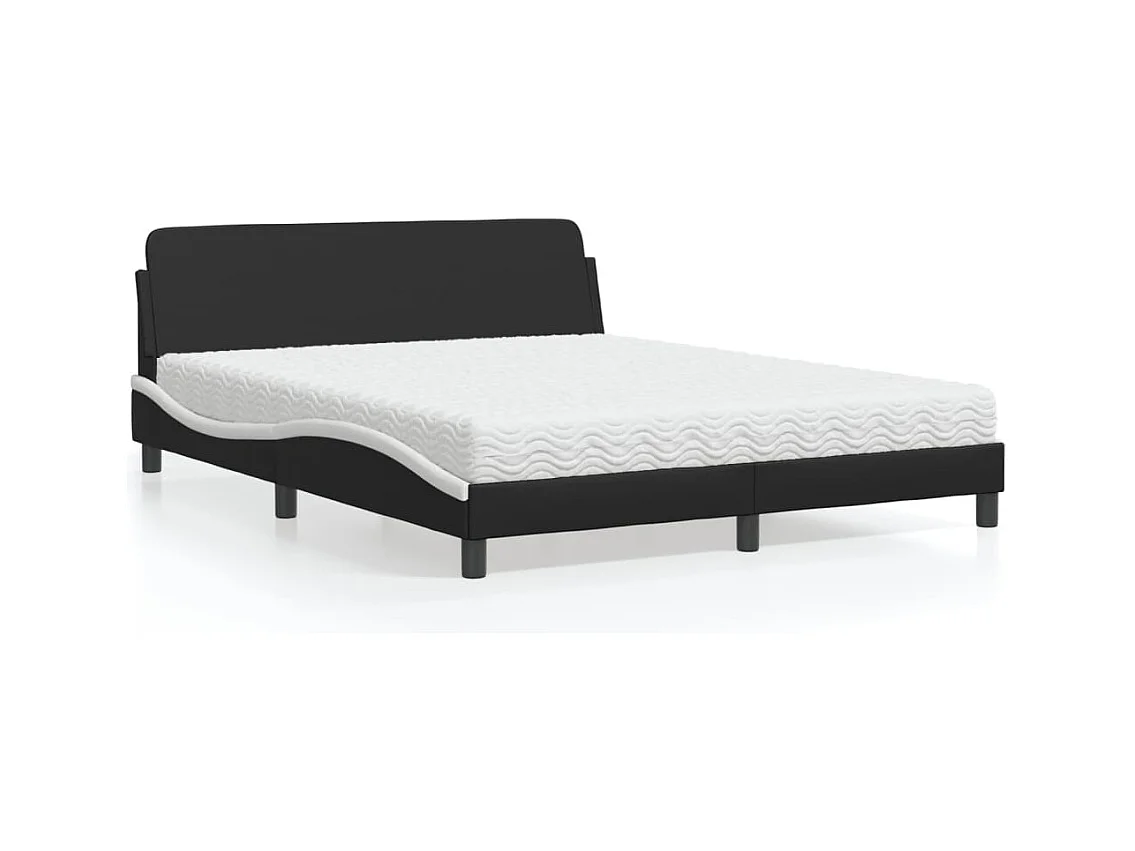 Lit avec matelas noir et blanc 160x200 cm similicuir