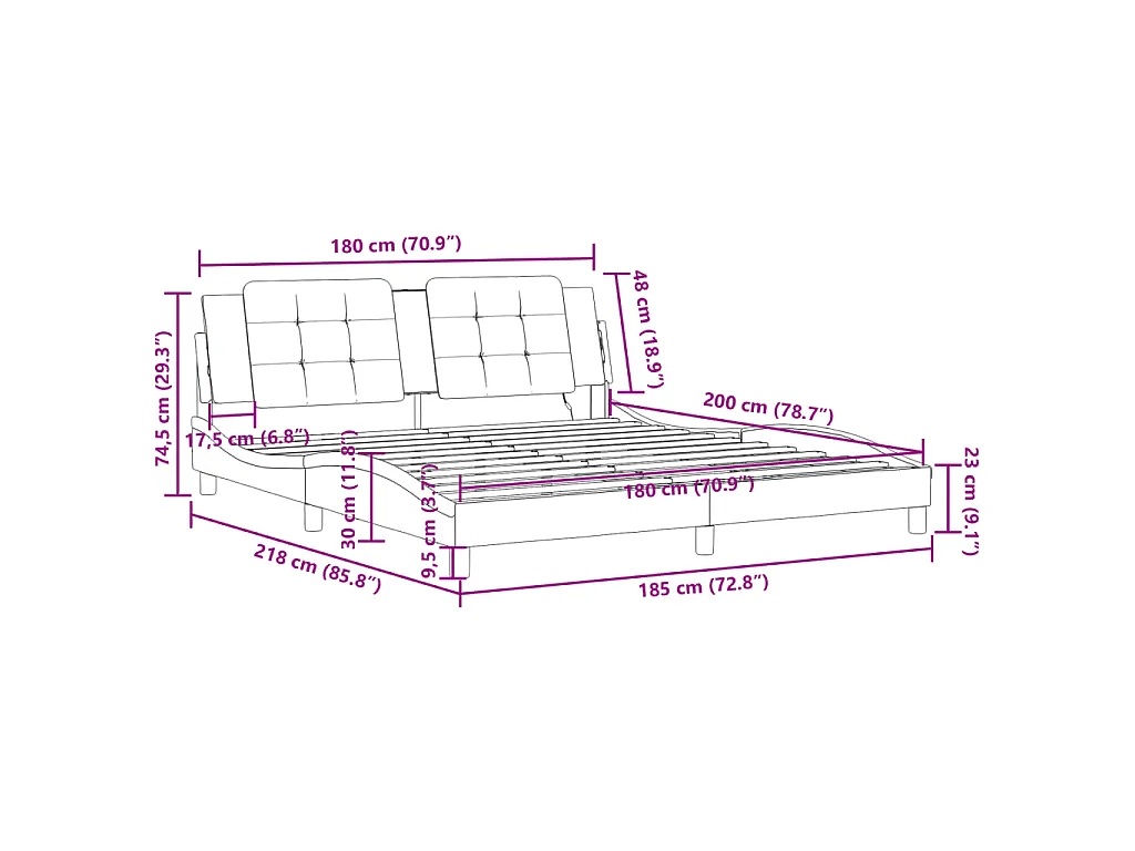 Cadre de lit avec LED sans matelas Zadar gris 180x200 cm