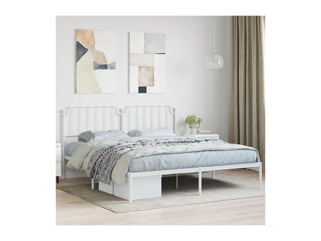 Bedframe met hoofdbord metaal wit 180x200 cm