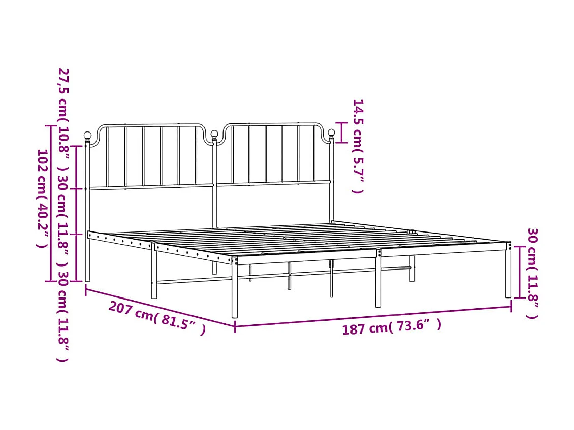 Estrutura de cama com cabeceira 180x200 cm metal branco