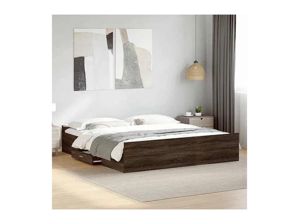 Cadre de lit avec tiroirs sans matelas chêne marron 200x200 cm