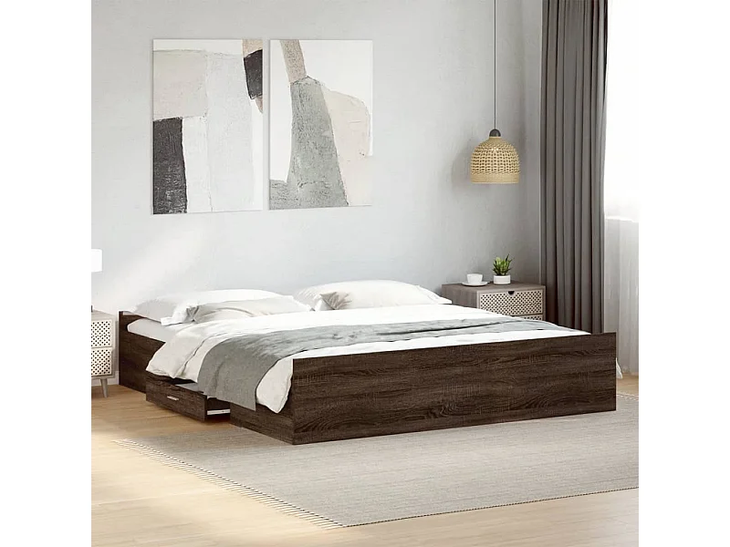 Cadre de lit avec tiroirs sans matelas chêne marron 200x200 cm