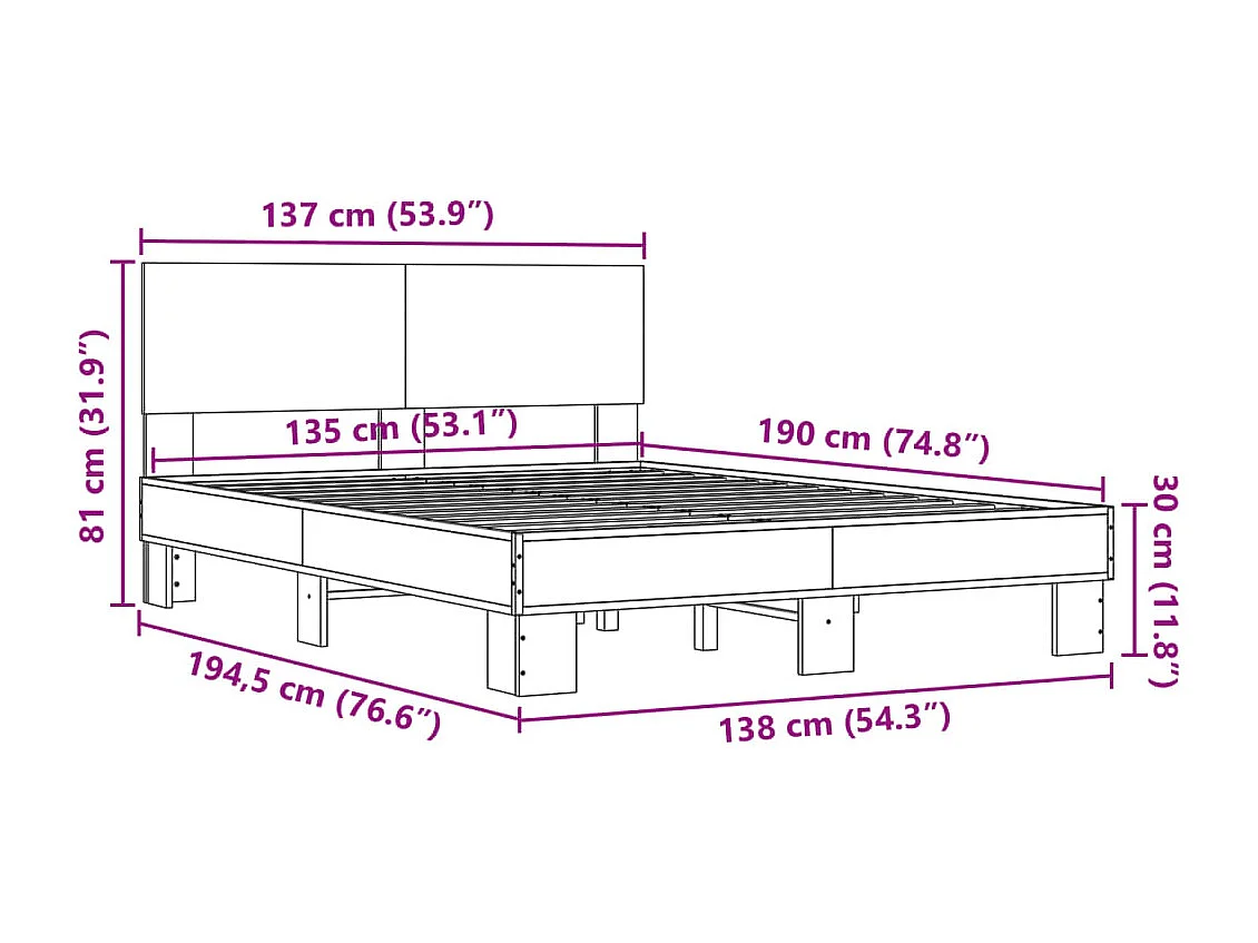 Bettgestell Braun Eichen-Optik 135x190 cm Holzwerkstoff Metall