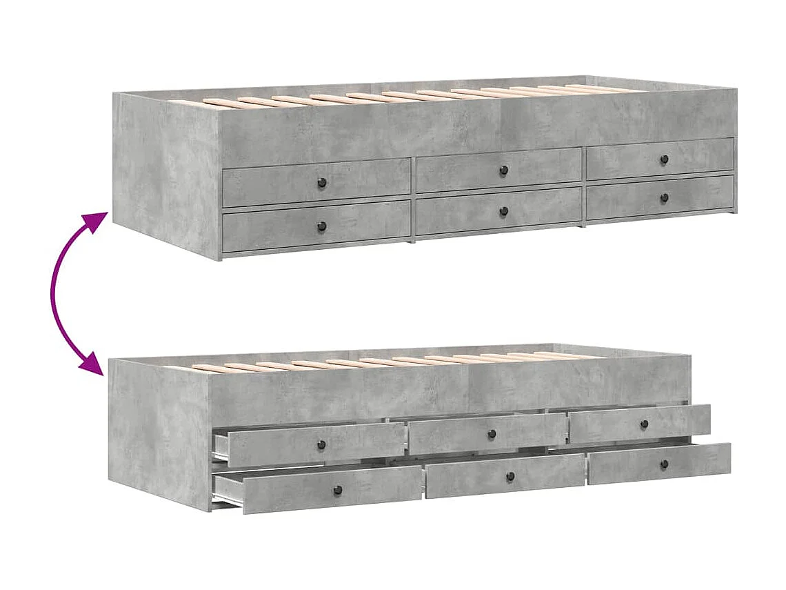 Tagesbett mit Schubladen ohne Matratze Betongrau 90x190 cm