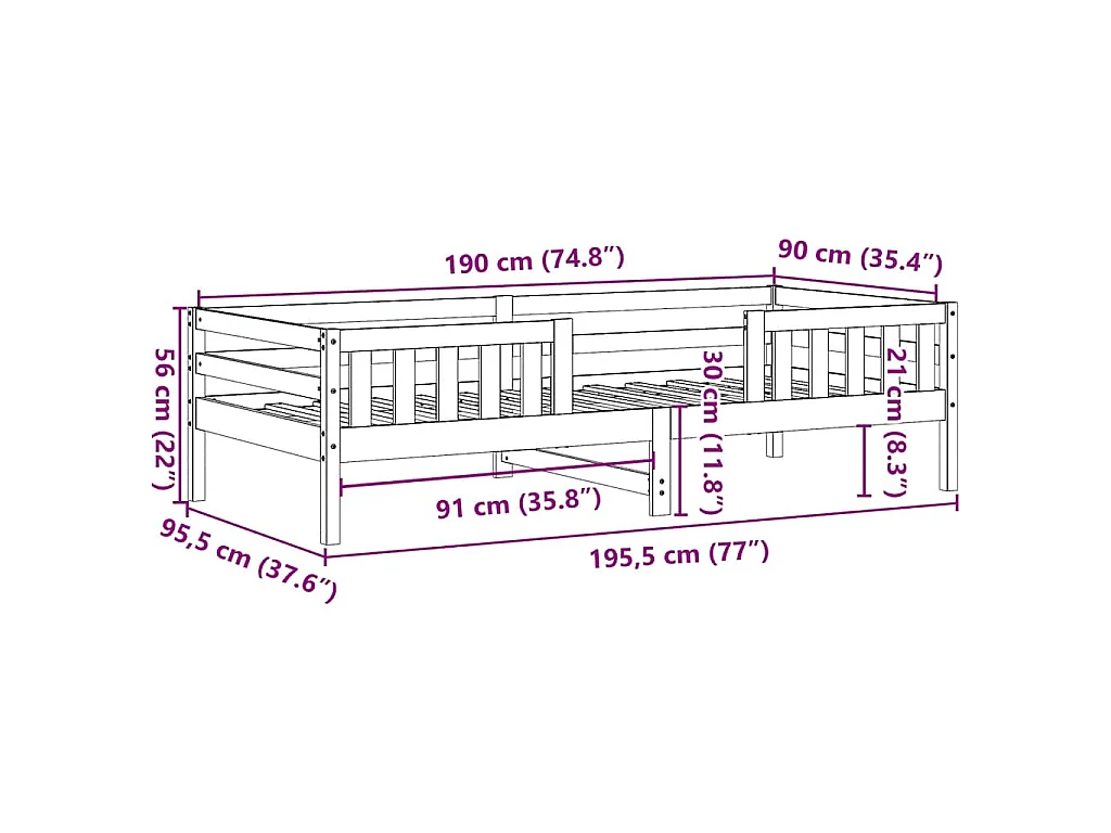 Cadre de lit sans matelas 90x190 cm bois de pin massif