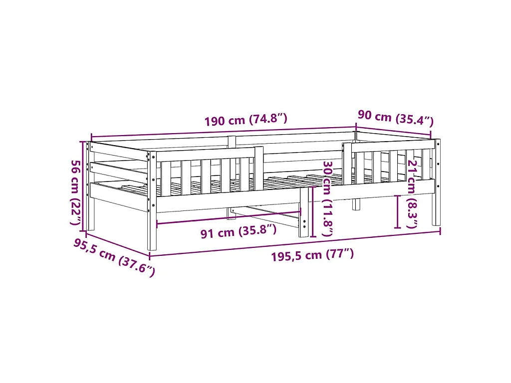 Cadre de lit sans matelas 90x190 cm bois de pin massif